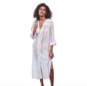 Garnet Hill Organic Cotton Gauze Side Slit Shirt Dress Striped Size 8